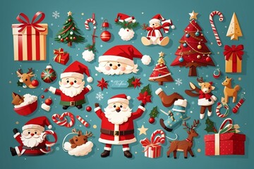 Christmas elements set. Christmas decorative elements. Generative Ai