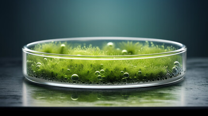 A petri dish with a culture of algae growing on its surface - obrazy, fototapety, plakaty