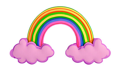 Cartoon illustration of rainbow with clouds. With transparent background.
