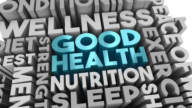 Good Health Physical Mental Fitness Wellbeing Total Wellness Diet Exercise Nutrition 3d Animation