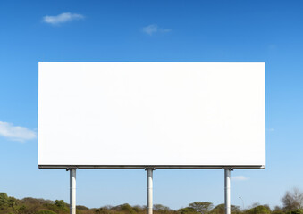 Fototapeta premium Outdoor billboard mockup on blue sky background with clipping path