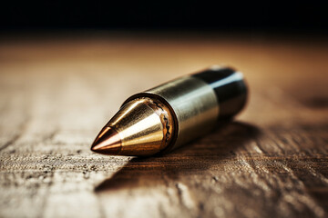 Close up view of a hollow point bullet in a magazine - obrazy, fototapety, plakaty