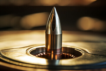 Close up view of a hollow point bullet in a magazine