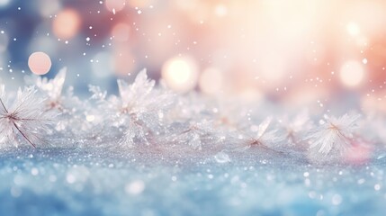 Fototapeta na wymiar Purple winter background with snow and ice crystals glittering. Ai generative