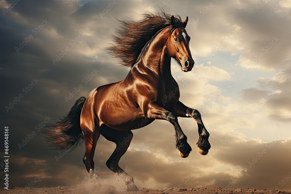 Canvas Prints a brown horse is galloping in the air with its front legs in the air and it's front legs in the air 