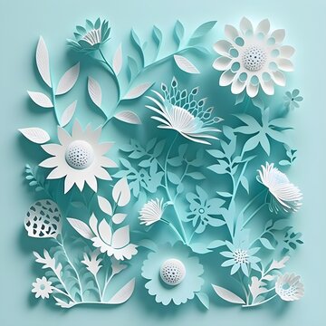 a white and blue paper cut flowers