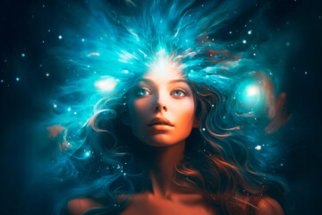 mindfulness cosmic beautiful woman background
