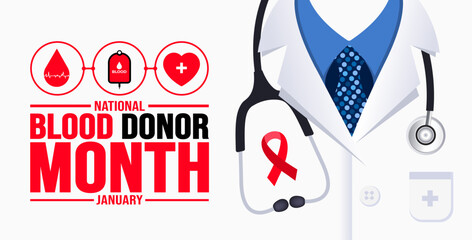 January is National Blood Donor Month background template. Holiday concept. background, banner, placard, card, and poster design template with text inscription and standard color. vector illustration.