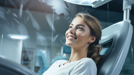 Smiling patient in the dentist's chair. Ai genrative