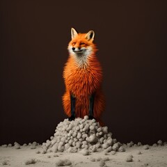 Fototapeta premium Vivid Fox atop Gravel Mound in Conceptual Portrait Style