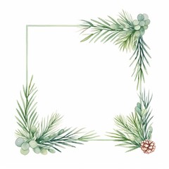 christmas frame with fir branches on white isolated background