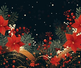 abstract floral background. Christmas decorations. Black background. Red flowers 
