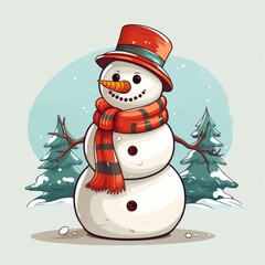 snowman with christmas tree on white isolated background 