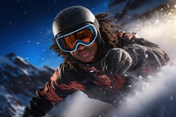Black Female Snowboarding Stomping Concept Generative AI