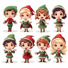 New Year's gnomes in red and green. Three dwarfs. cartoon characters. Christmas. Fairy-tale heroes. illustration. Isolated white background