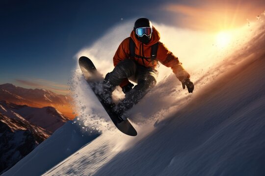 Black Male Snowboarder Ridin Setting Generative AI