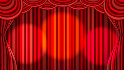 Red theatrical curtain background vector illustration.　ステージの赤いカーテンの背景フレーム