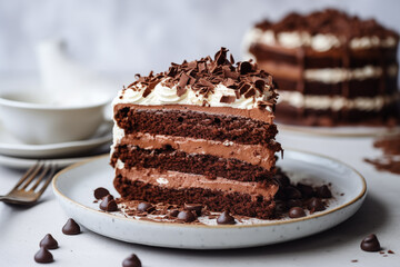 Rich Chocolate Layered Cake with Creamy Frosting - obrazy, fototapety, plakaty