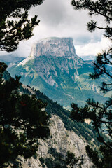 View of Mont Aiguille in the Vercors from the Alpine Meadows and Cliffs of the Vallon De Combeau...