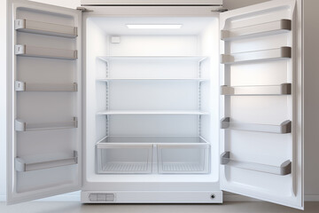 Fototapeta premium Empty Modern Refrigerator with Spacious Interior and Shelves