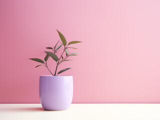 Plant in minimal colour background generatieve ai pink