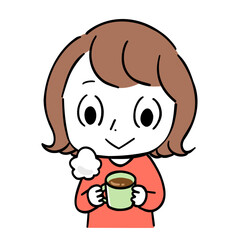 暖かいお茶を飲んでいる女性