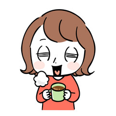 暖かいお茶を飲んでいる女性