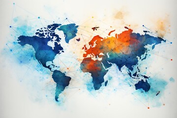 An abstract representation of a world map intertwined with trade routes and financial networks, symbolizing the interconnected nature of global business and finance - obrazy, fototapety, plakaty