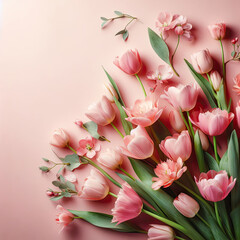 Beautiful composition of spring flowers. Bouquet of pink tulips flowers, Valentine's Day celebration, Easter, Birthday, Happy Women's Day, Mother's Day, Plants and Flowers, generative ai
