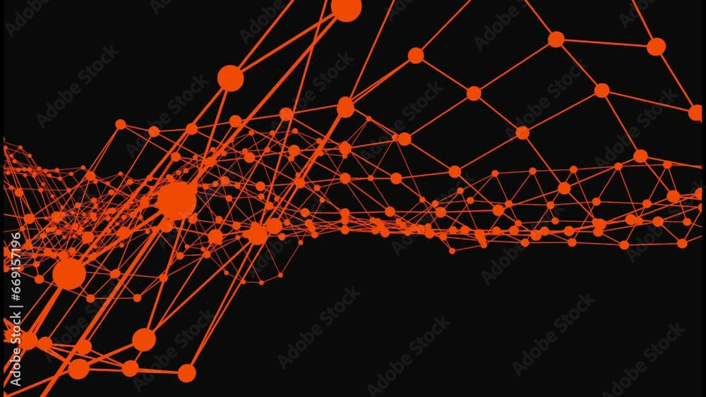 Poster orange futuristic grid of lines and dots. rendering animation for intro.