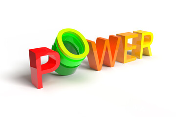 3d render power word. 3d power concept. red-green power logo