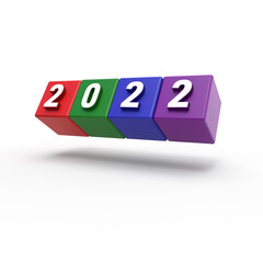 3d render 2022 on white background. 3d illustration 2022 and colored cubes