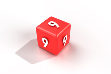 3d render red cube and number 9. Number 9 on 3d cube. red cube and number 9 on white background