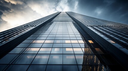 Fototapeta premium An architectural close-up of a gleaming skyscraper, showcasing the elegance and innovative design found in contemporary urban architecture