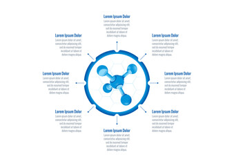3d molecule infographic template. eight step informational template. health, chemistry, business, magazine, annual report infographic template