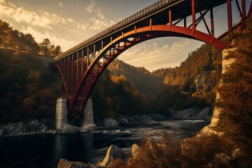 An image of a majestic bridge spanning a river, symbolizing the fusion of engineering and architecture in the creation of iconic infrastructure
