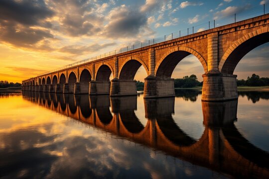 An image of a majestic bridge spanning a river, symbolizing the fusion of engineering and architecture in the creation of iconic infrastructure