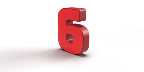 3d red number 6. 3d illustration six number. 3d number 6 on white background