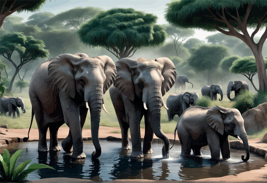 elephant in the jungle elephant in the jungle elephant family in the wild illustration