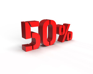 3d 50 percent sign. red 3d 50 percent sign. red 50 percent on a white background