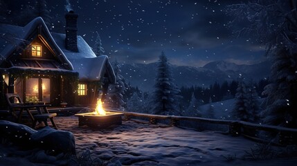 A cozy house for Christmas covered with snow in a winter fairy tale for the New Year. AI generated