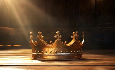 Golden crown, symbol of divine kingship and sovereignty. Jesus, King of the Kings and Lord of the Lods. Concept of authority, majesty and ruler of heaven and earth. Christian concept.