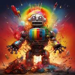 A robot bursting with rainbows beautiful photo Ai generated art