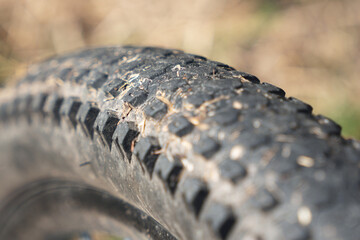 Worn out tread on an old bicycle tire