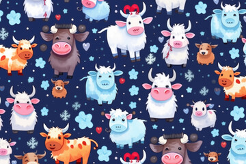 The cute cow Christmas pattern on a background is ideal for gift wrapping paper, .poster,backgrounds, and other high-quality prints.
