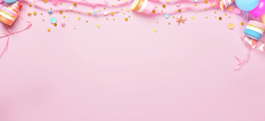 Birthday party double border on a soft pink banner background