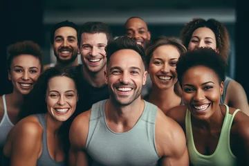 Fotobehang Multicultural group of people working out in fitness studio representing variety of cultures © Liaisan