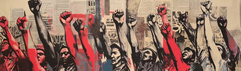 Foto op Canvas Revolution and confrontation in the style of street art and newspaper collage © Maxim