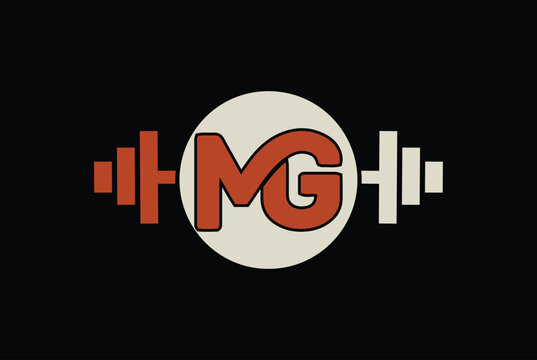 Letter M,G, GM OR MG Logo With barbell. Fitness Gym logo Vector.