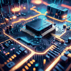 3d rendering of circuit board with cpu3 d rendering of circuit board with cpu computer circuit board. high resolution 3d illustration